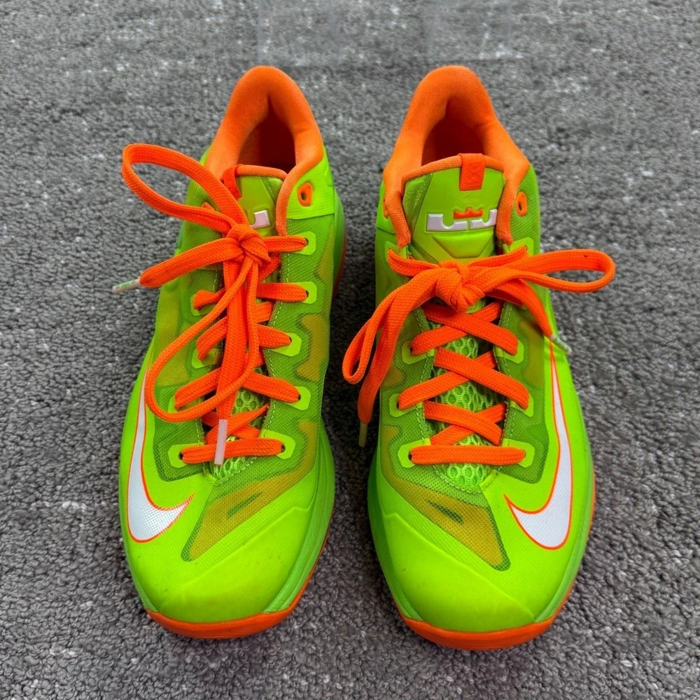 Nike LeBron XI 11 Low GS 5.5Y Electric Green Orange‎ Basketball Shoes 644534-300